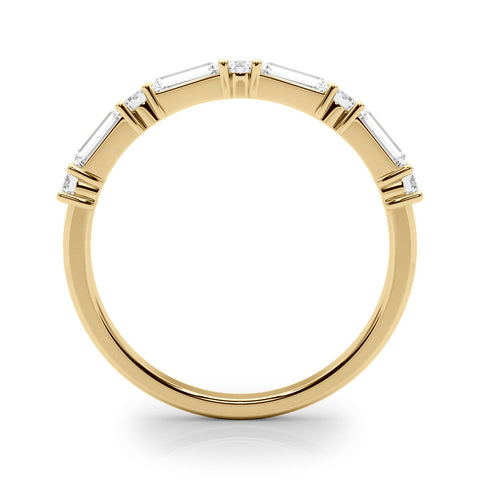 Yellow gold Baguette and Round Diamond Bar Setting Half Eternity Band with Prong Setting Yellow gold Baguette and Round Diamond Bar Setting Half Eternity Band with Prong Setting