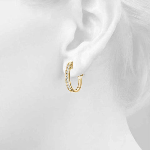 Yellow gold Channel-Set Round Diamond Hoop Earrings in White Gold Yellow gold Channel-Set Round Diamond Hoop Earrings in White Gold