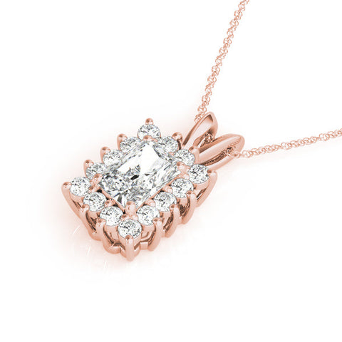Rose gold Halo Radiant Cut Diamond Pendant with Prong Setting