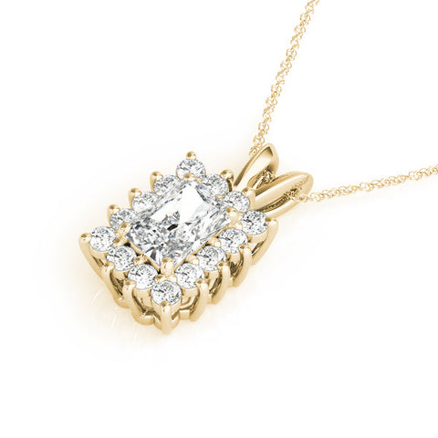 Yellow gold Halo Radiant Cut Diamond Pendant with Prong Setting