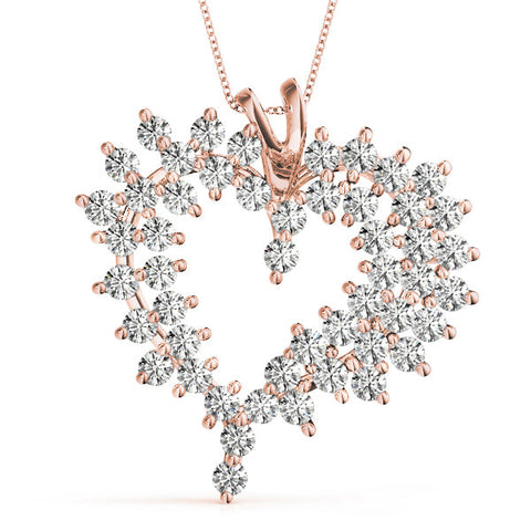 Rose gold Diamond Cluster Heart Pendant with Round Brilliant Cut Stones and Prong Setting