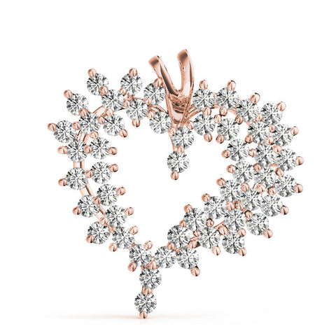 Rose gold Diamond Cluster Heart Pendant with Round Brilliant Cut Stones and Prong Setting