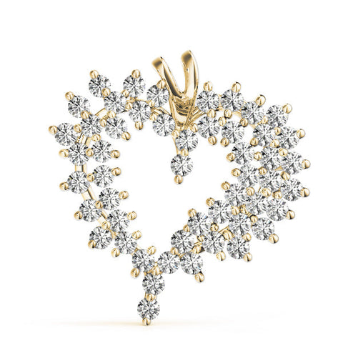 Yellow gold Diamond Cluster Heart Pendant with Round Brilliant Cut Stones and Prong Setting