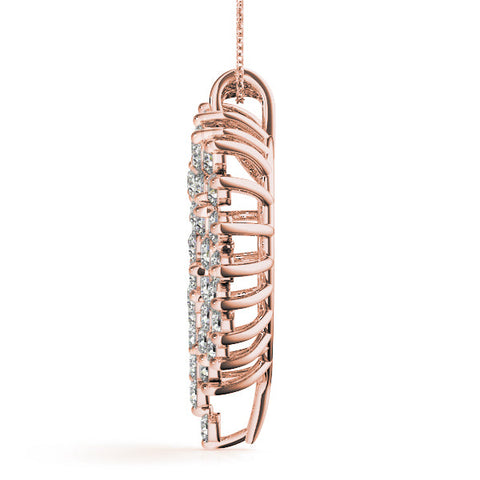 Rose gold Diamond Cluster Heart Pendant with Round Brilliant Cut Stones and Prong Setting