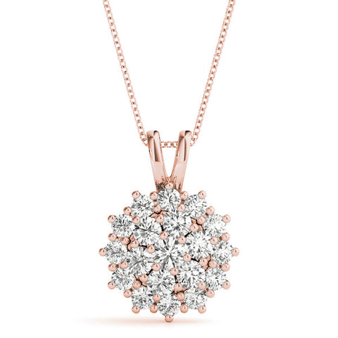 Rose gold Cluster Round Diamond Prong-Set Pendant