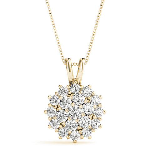 Yellow gold Cluster Round Diamond Prong-Set Pendant