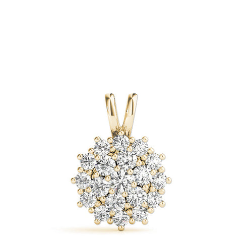 Yellow gold Cluster Round Diamond Prong-Set Pendant
