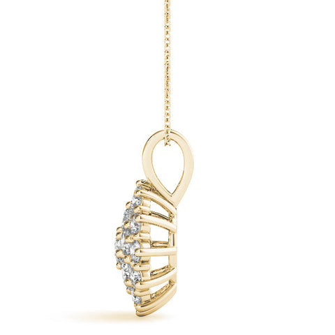 Yellow gold Cluster Round Diamond Prong-Set Pendant