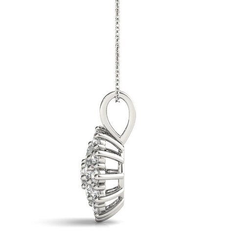 White gold Cluster Round Diamond Prong-Set Pendant