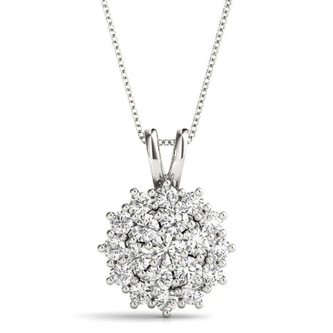 White gold Cluster Round Diamond Prong-Set Pendant