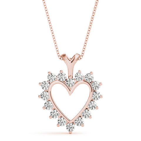 Rose gold Heart-Shaped Diamond Halo Pendant with Round Brilliant Prong Setting