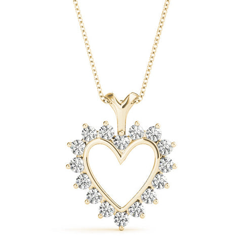 Yellow gold Heart-Shaped Diamond Halo Pendant with Round Brilliant Prong Setting