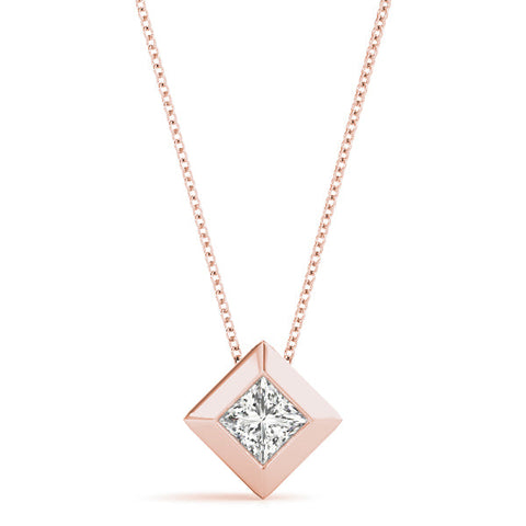 Rose gold Bezel Princess Cut Diamond Pendant