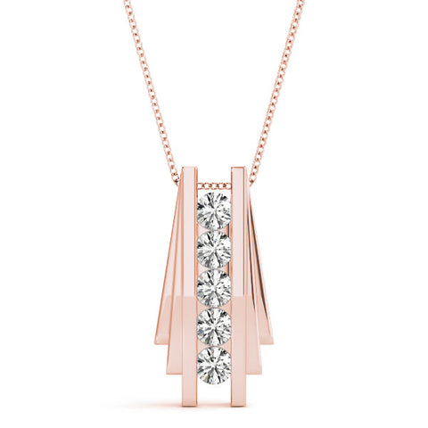 Rose gold Channel Set Round Diamond Bar Pendant