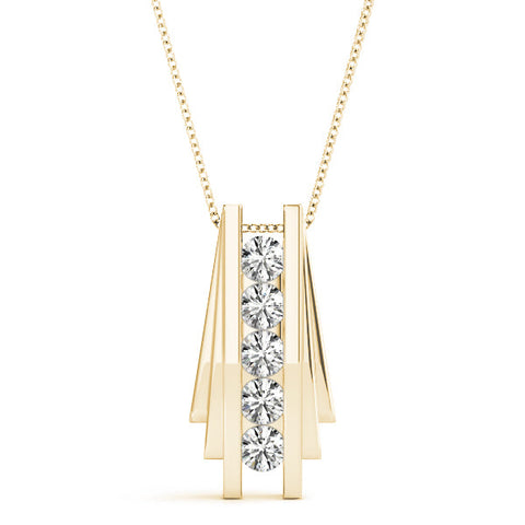 Yellow gold Channel Set Round Diamond Bar Pendant