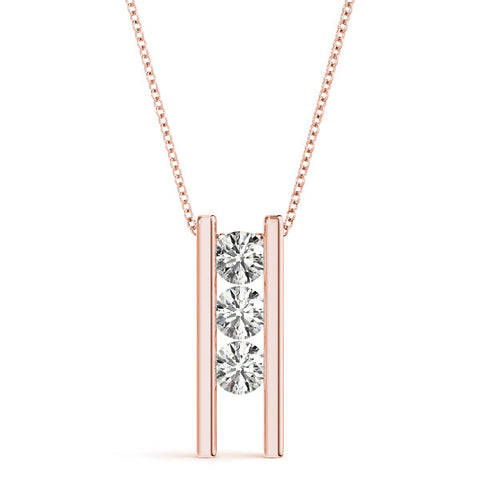Rose gold Vertical Channel-Set Round Diamond Bar Pendant