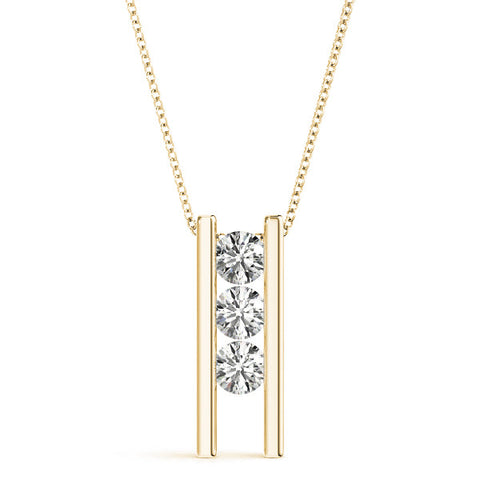 Yellow gold Vertical Channel-Set Round Diamond Bar Pendant