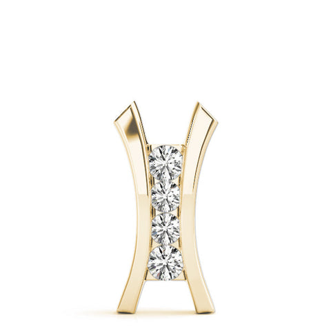 Yellow gold Channel Set Round Diamond V-Prong Pendant