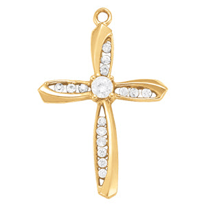 White gold Gold Cross Pendant with Round Cut Stones and Prong Setting