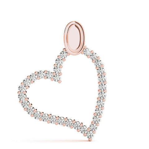 Rose gold Pavé Round Diamond Heart Pendant with Shared Prong Setting