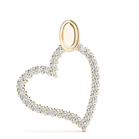 Yellow gold Pavé Round Diamond Heart Pendant with Shared Prong Setting