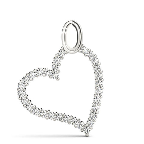 White gold Pavé Round Diamond Heart Pendant with Shared Prong Setting