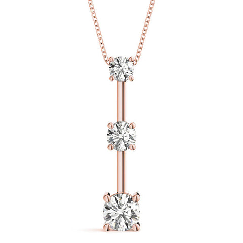 Rose gold Round Diamond Triple Bar Pendant with Four-Prong Setting