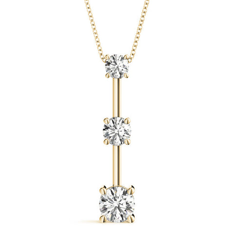 Yellow gold Round Diamond Triple Bar Pendant with Four-Prong Setting