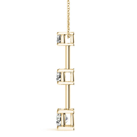 Yellow gold Round Diamond Triple Bar Pendant with Four-Prong Setting