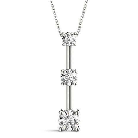White gold Round Diamond Triple Bar Pendant with Four-Prong Setting