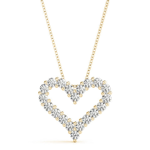 Yellow gold Prong-Set Round Diamond Heart Pendant