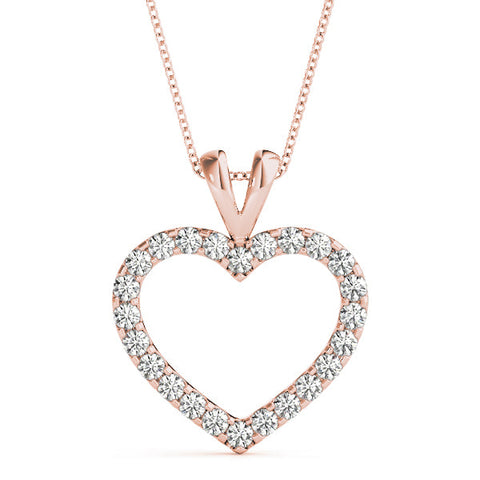 Rose gold Round Diamond Heart Pendant with Pavé Setting
