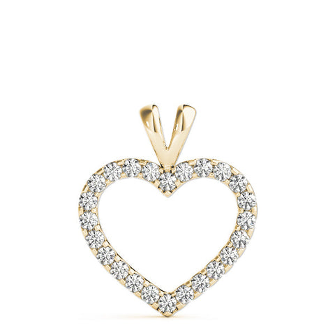 Yellow gold Round Diamond Heart Pendant with Pavé Setting
