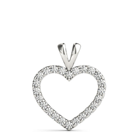 White gold Round Diamond Heart Pendant with Pavé Setting