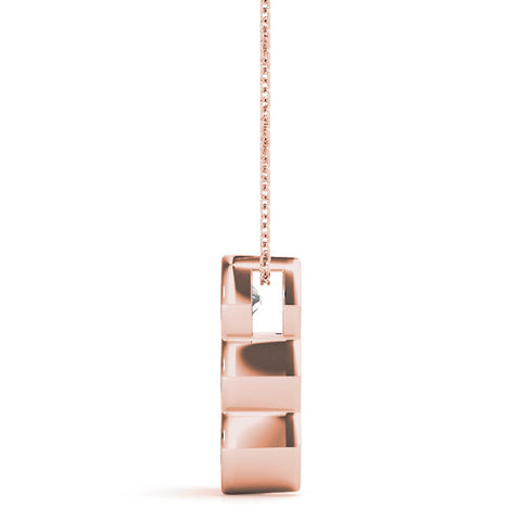 Rose gold Three Stone Round Diamond Shared Prong Pendant