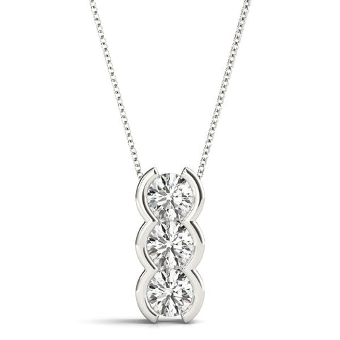 White gold Three Stone Round Diamond Shared Prong Pendant