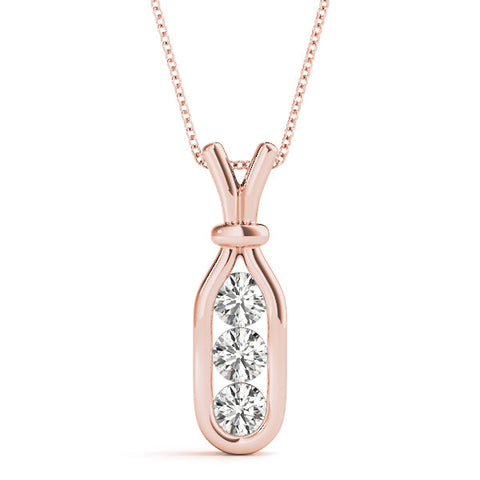 Rose gold Three-Stone Round Diamond Bezel Pendant