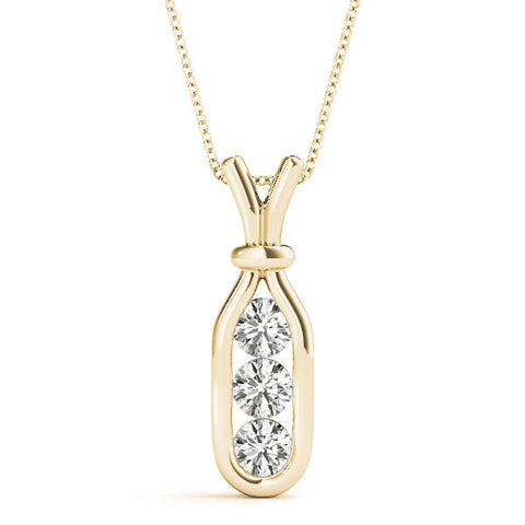 Yellow gold Three-Stone Round Diamond Bezel Pendant