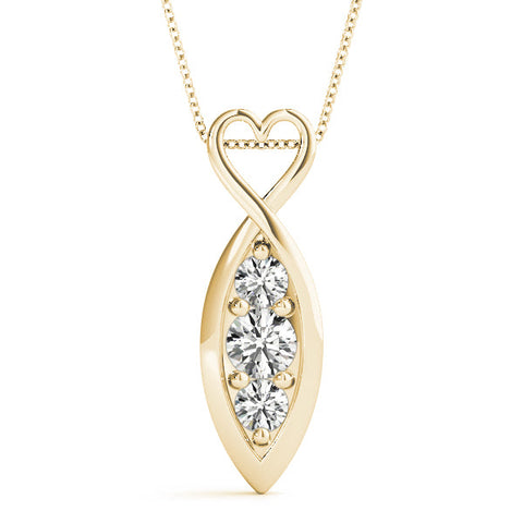 Yellow gold Infinity Heart Pendant with Round Diamond Prong Setting