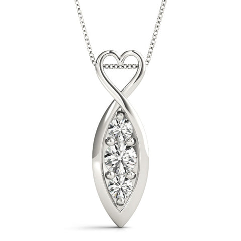 White gold Infinity Heart Pendant with Round Diamond Prong Setting