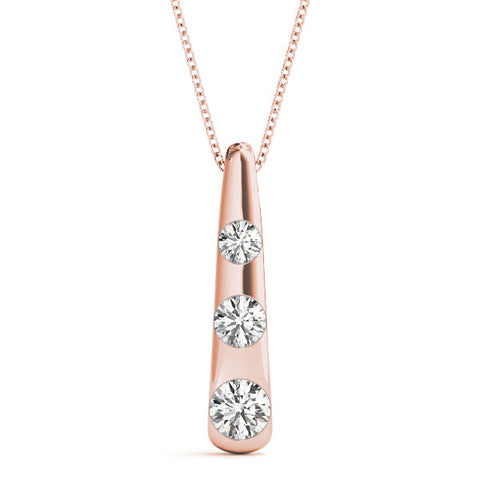 Rose gold Bezel Set Round Diamond Tapered Bar Pendant