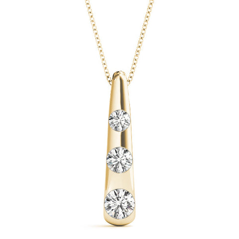 Yellow gold Bezel Set Round Diamond Tapered Bar Pendant