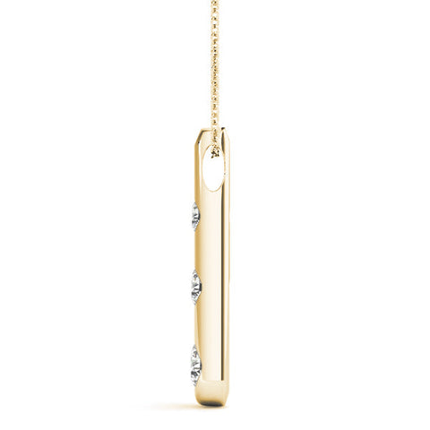 Yellow gold Bezel Set Round Diamond Tapered Bar Pendant