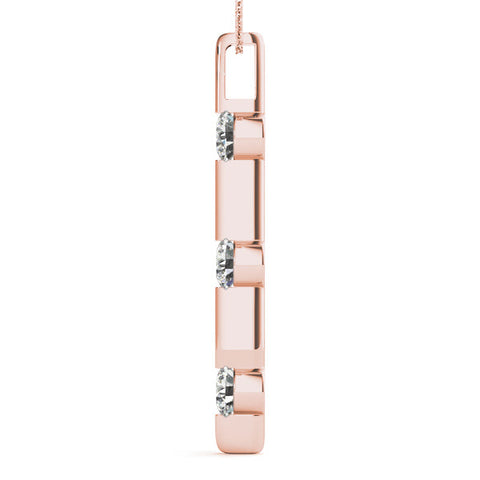 Rose gold Three-Stone Round Diamond Bar Pendant with Channel Setting