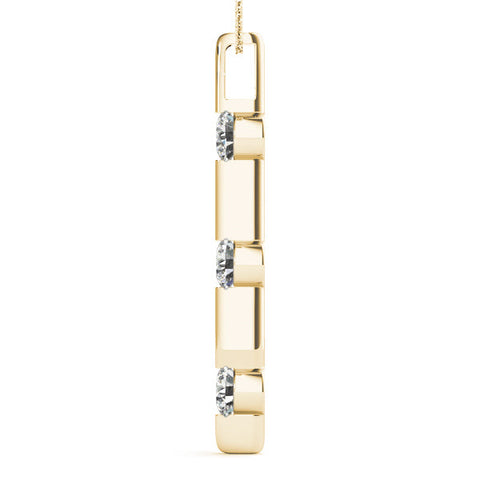Yellow gold Three-Stone Round Diamond Bar Pendant with Channel Setting