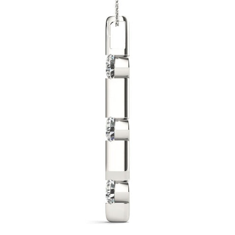 White gold Three-Stone Round Diamond Bar Pendant with Channel Setting