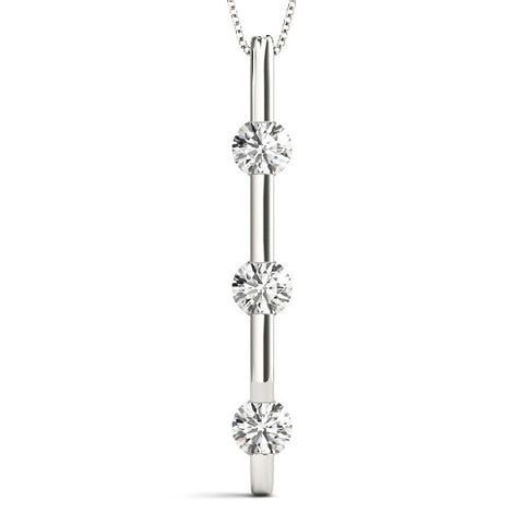 White gold Three-Stone Round Diamond Bar Pendant with Channel Setting