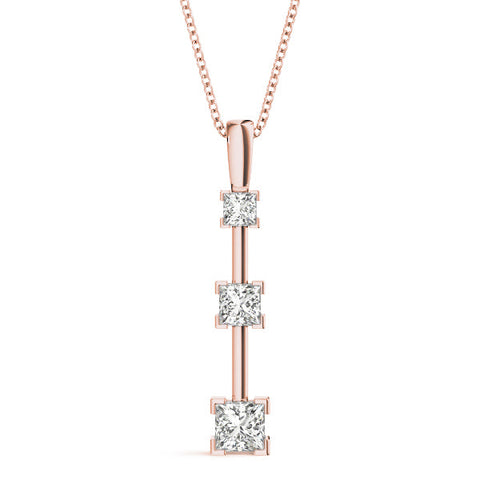 Rose gold Three-Stone Princess Cut Prong Set Pendant