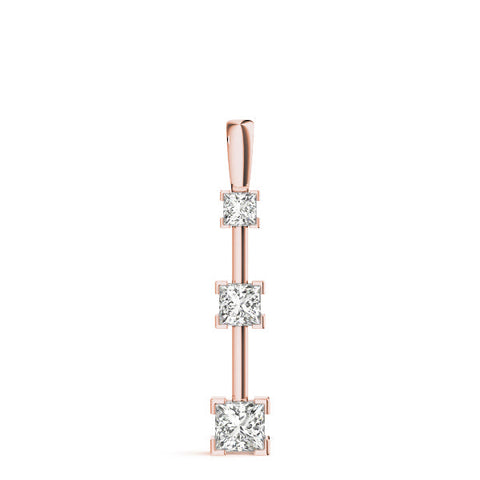 Rose gold Three-Stone Princess Cut Prong Set Pendant