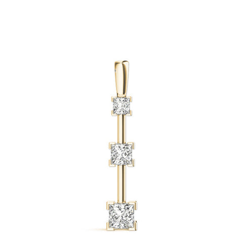 Yellow gold Three-Stone Princess Cut Prong Set Pendant